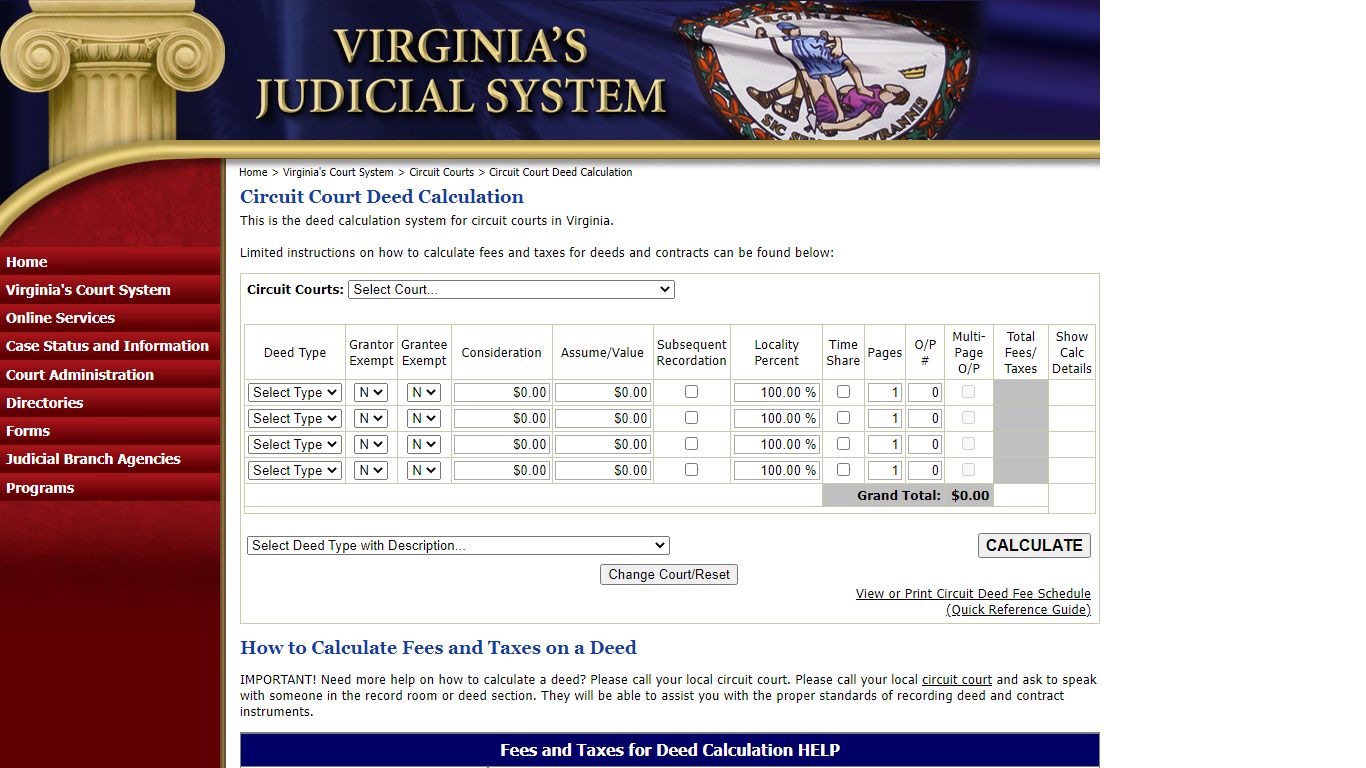 Circuit Court Deed Fee Calculation