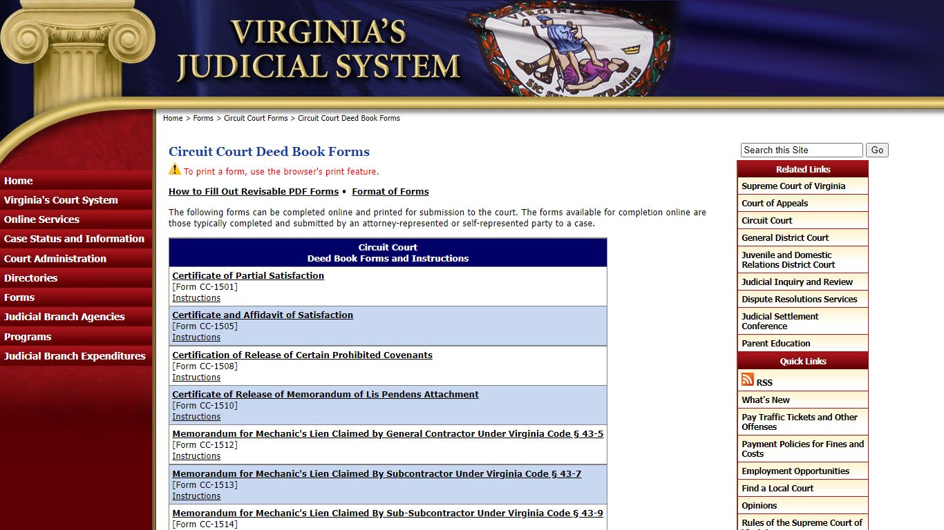 Circuit Court Deed Book Forms - Judiciary of Virginia