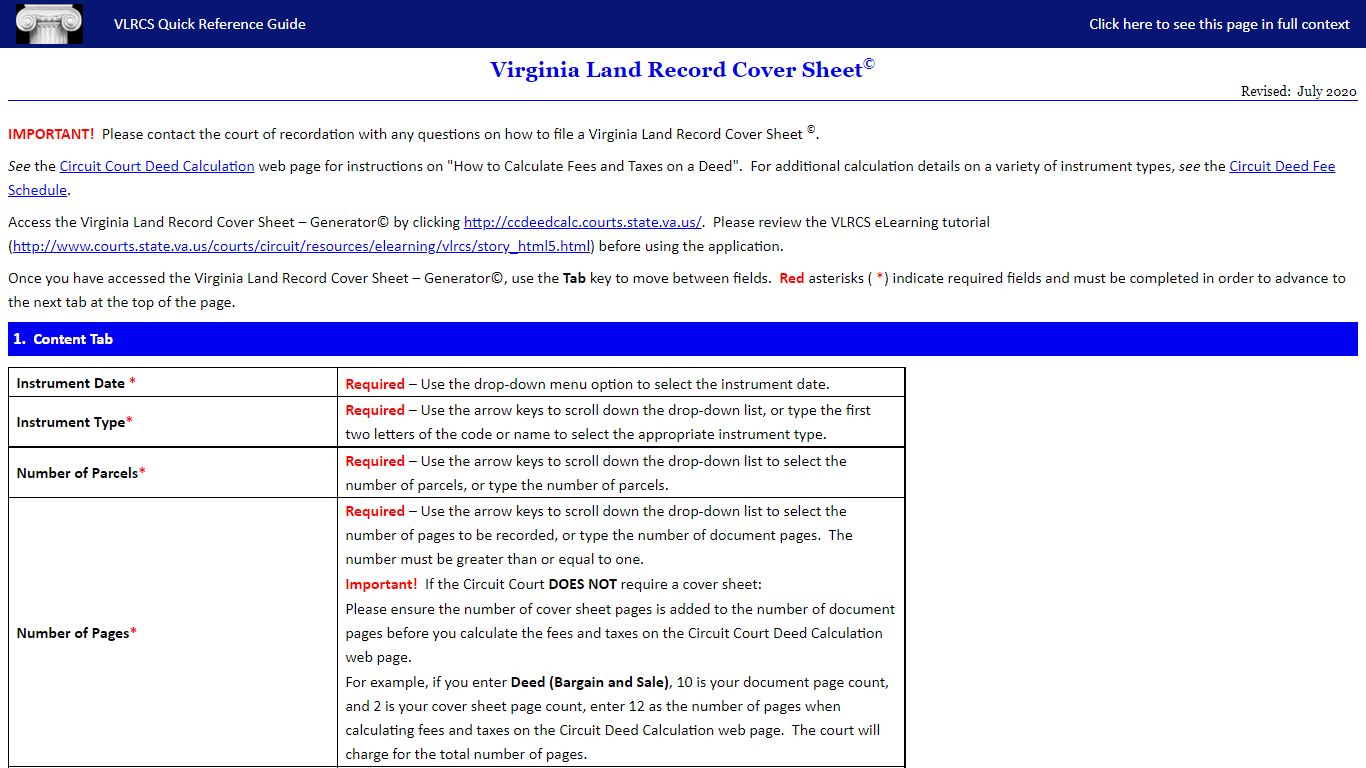 VLRCS Quick Reference Guide
